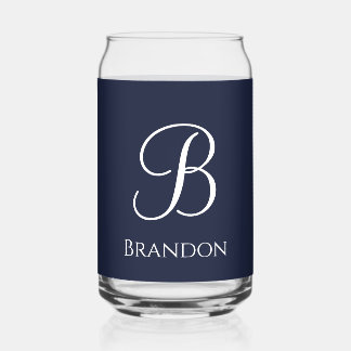 Marineblauwe gepersonaliseerde naam en monogram blikvorm glas