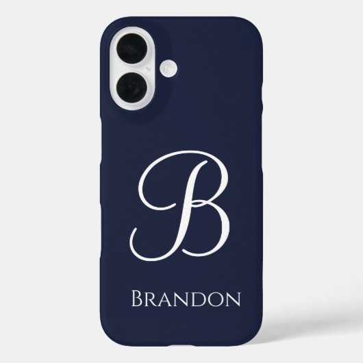 Marineblauwe gepersonaliseerde naam en monogram Case-Mate iPhone case (Achterkant)