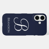Marineblauwe gepersonaliseerde naam en monogram Case-Mate iPhone case (Achterkant (horizontaal))