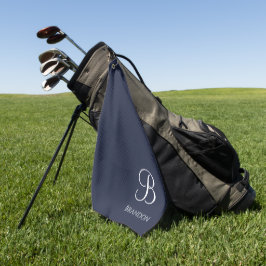 Marineblauwe gepersonaliseerde naam en monogram golfhanddoek