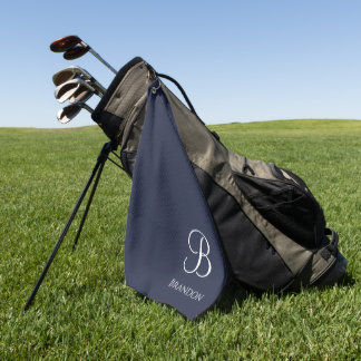 Marineblauwe gepersonaliseerde naam en monogram golfhanddoek