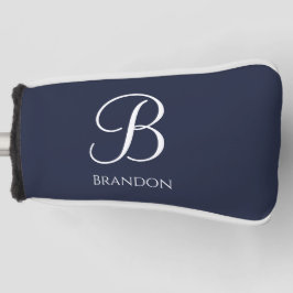 Marineblauwe gepersonaliseerde naam en monogram golfheadcover