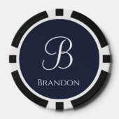 Marineblauwe gepersonaliseerde naam en monogram poker chips (Voorkant)
