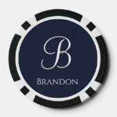 Marineblauwe gepersonaliseerde naam en monogram poker chips (Achterkant)