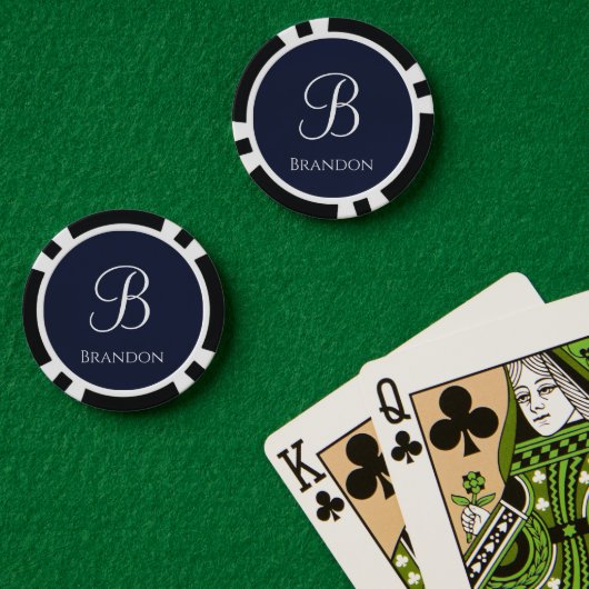 Marineblauwe gepersonaliseerde naam en monogram poker chips (Pokertafel (Dubbel))