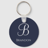 Marineblauwe gepersonaliseerde naam en monogram sleutelhanger (Achterkant)