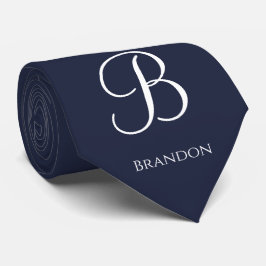 Marineblauwe gepersonaliseerde naam en monogram stropdas