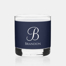 Marineblauwe gepersonaliseerde naam en monogram whisky glas