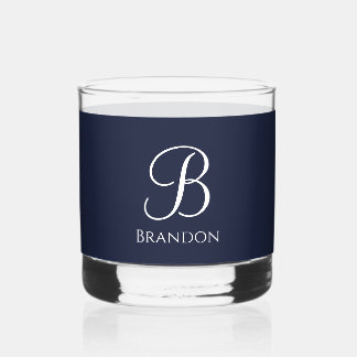 Marineblauwe gepersonaliseerde naam en monogram whisky glas