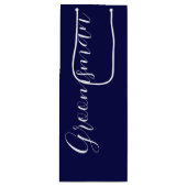 Marineblauwe gestileerde script bruidsjonker wijn cadeautas (Voorkant)