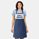 Marineblauwe Gingham Op Maat Schort (Gedragen)