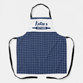 Marineblauwe Gingham Op Maat Schort