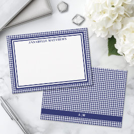 Marineblauwe Gingham Plaid Persoonlijk Notitiekaartje