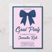 Marineblauwe Gingham Strik Afstudeerfeest Kaart (Voorkant)