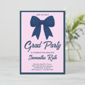 Marineblauwe Gingham Strik Afstudeerfeest Kaart (Staand voorkant)
