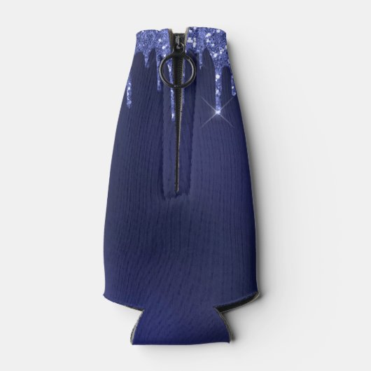 Marineblauwe glitters glinsterende witte nautische flesjeskoeler (Achterkant)