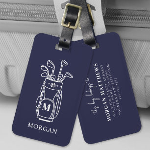 Marineblauwe Golf Monogram Bagagelabel