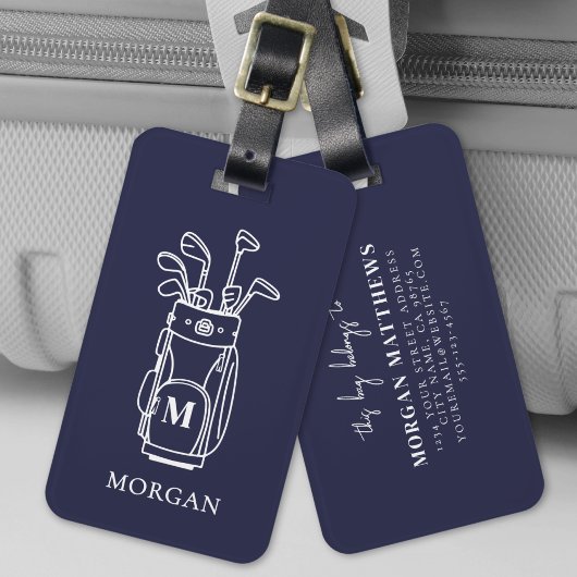 Marineblauwe Golf Monogram Bagagelabel