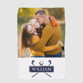 Marineblauwe Golfclubs En Bal Met Aangepaste Naam  Golfhanddoek