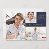 Marineblauwe Gouden 3 Foto Collage Afstudeerfeest  Kaart (Voorkant)