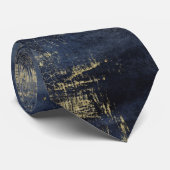 Marineblauwe & Gouden Aders Moderne Trouwdas Stropdas (Opgerold)