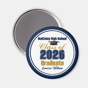 Marineblauwe Gouden Afstudeerfeest Klas van 2026 Magneet