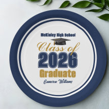 Marineblauwe Gouden Afstudeerfeest Klas van 2026