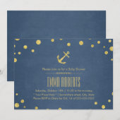 Marineblauwe Gouden Anker Nautische Baby Shower Kaart (Voorkant / Achterkant)