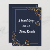 Marineblauwe & gouden bloemige bruidsdouche briefkaart (Voorkant / Achterkant)