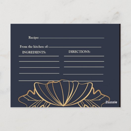 Marineblauwe & gouden bloemige bruidsdouche briefkaart (Achterkant)