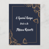 Marineblauwe & gouden bloemige bruidsdouche briefkaart (Voorkant)