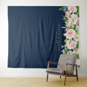 Marineblauwe gouden blos bruiloft achtergrond foto wandkleed (In Situ (horizontaal))