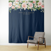 Marineblauwe gouden blos bruiloft achtergrond foto wandkleed (In situ)