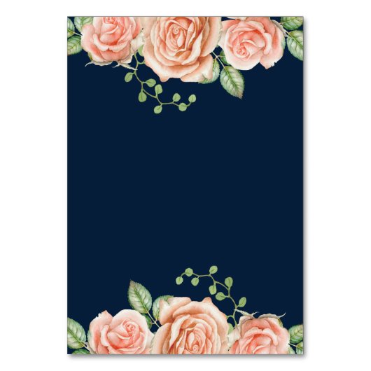 Marineblauwe gouden blozende bloemige trouwtafel n kaart (Achterkant)