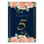 Marineblauwe gouden blozende bloemige trouwtafel n kaart (Voorkant)