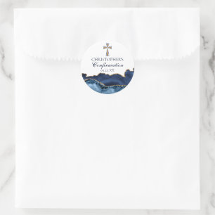 Marineblauwe Gouden Christelijke Kruis Bevestiging Ronde Sticker