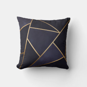 Marineblauwe gouden driehoeken Geometrisch Elegant Kussen