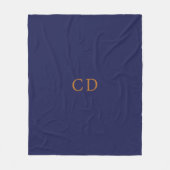 Marineblauwe gouden geborduurde initialen luxe fleece deken (Voorkant)