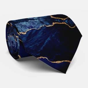 Marineblauwe Gouden Glitter Marmer Glanzende Heren Stropdas