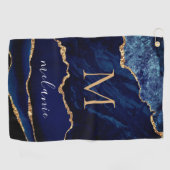 Marineblauwe gouden golfhanddoek gepersonaliseerde (Horizontaal)