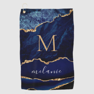Marineblauwe gouden golfhanddoek gepersonaliseerde