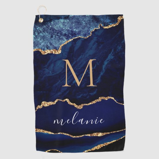Marineblauwe gouden golfhanddoek gepersonaliseerde (Voorkant)