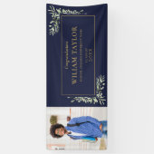 Marineblauwe gouden groen graduerende foto gefelic spandoek (Verticaal)