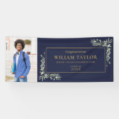 Marineblauwe gouden groen graduerende foto gefelic spandoek (Horizontaal)