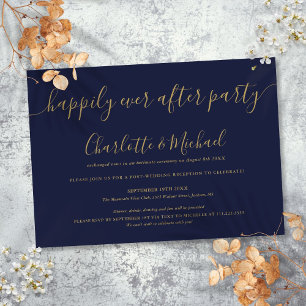Marineblauwe Gouden Happily Ever After Feest Huwel Kaart