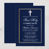 Marineblauwe gouden lijst Eerste Heilige Communie Kaart (Voorkant / Achterkant)