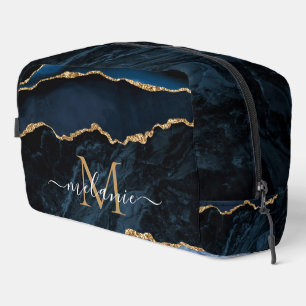 Marineblauwe Gouden Marmer Aangepaste Brief en Naa Toilettasje