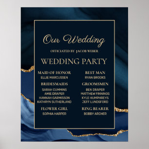 Marineblauwe gouden marmeren huwelijksfeest poster