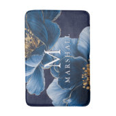 Marineblauwe Gouden Moderne Bloemige Monogram Fami Badmat (Voorkant Verticaal)