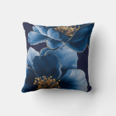 Marineblauwe Gouden Moderne Bloemige Monogram Fami Kussen (Achterkant)